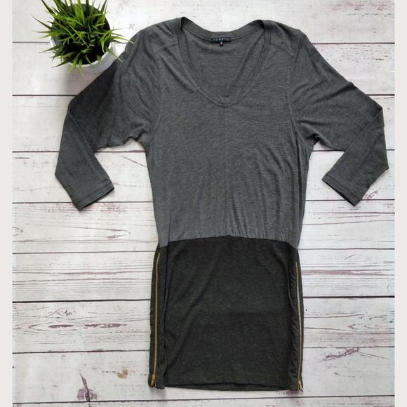THEORY Color Block Grey Black Jersey Long Sleeve Zip Dress, sz S - Picture 2 of 6